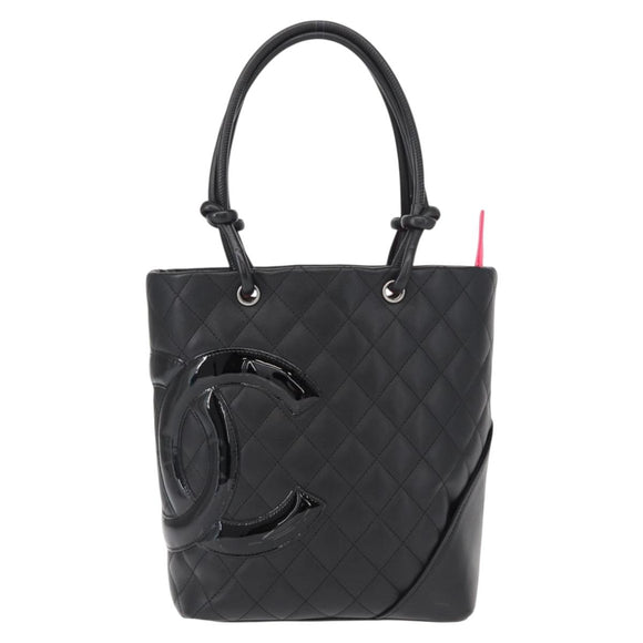CHANEL Cambon Line Matelasse Tote Bag Leather Black Silver CC Auth 148463SAV