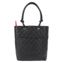 CHANEL Cambon Line Matelasse Tote Bag Leather Black Silver CC Auth 148463SAV-2
