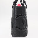 CHANEL Cambon Line Matelasse Tote Bag Leather Black Silver CC Auth 148463SAV-4