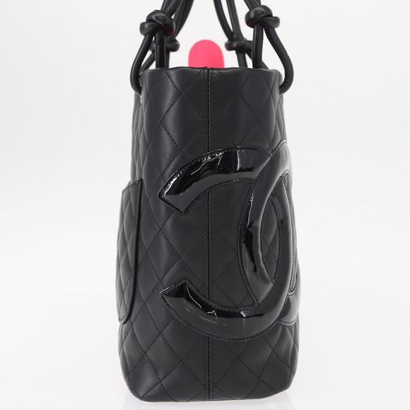 CHANEL Cambon Line Matelasse Tote Bag Leather Black Silver CC Auth 148463SAV