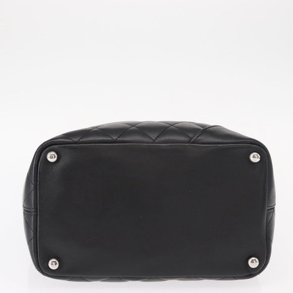 CHANEL Cambon Line Matelasse Tote Bag Leather Black Silver CC Auth 148463SAV