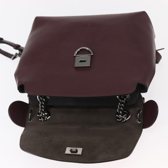 FENDI Back To School Backpack Leather 2way Bordeaux Silver Auth 148468