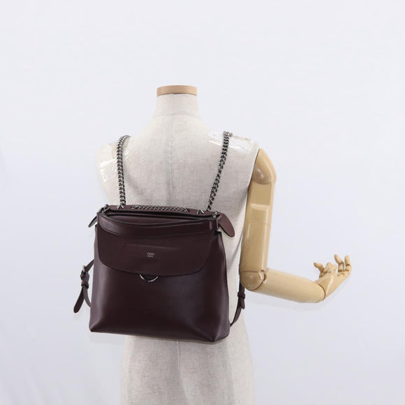 FENDI Back To School Backpack Leather 2way Bordeaux Silver Auth 148468