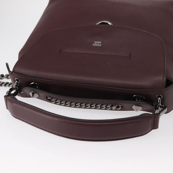 FENDI Back To School Backpack Leather 2way Bordeaux Silver Auth 148468