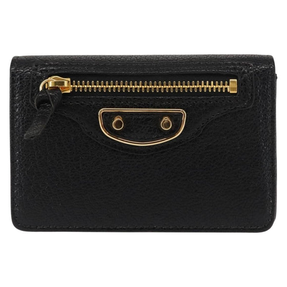 BALENCIAGA Card Case Leather Black 477512 Auth 148472
