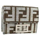 FENDI Zucca Canvas Baguette Wallet Silver Brown Auth 148473M-1