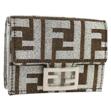 FENDI Zucca Canvas Baguette Wallet Silver Brown Auth 148473M