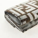 FENDI Zucca Canvas Baguette Wallet Silver Brown Auth 148473M-10