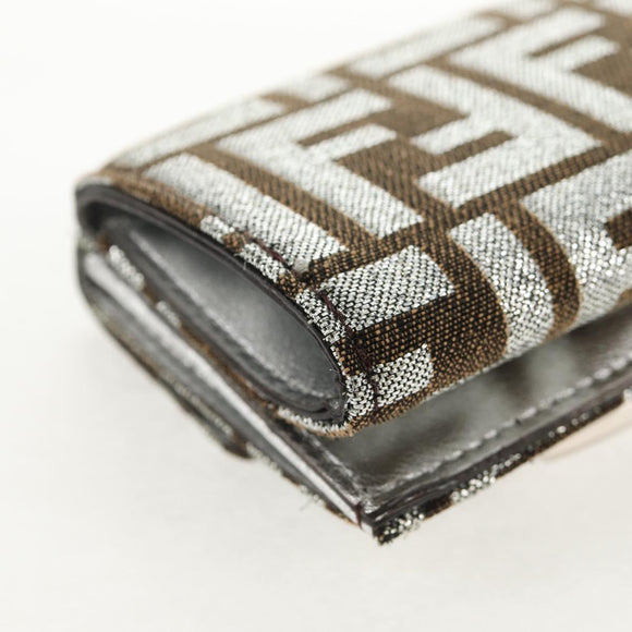 FENDI Zucca Canvas Baguette Wallet Silver Brown Auth 148473M