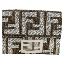 FENDI Zucca Canvas Baguette Wallet Silver Brown Auth 148473M - 0