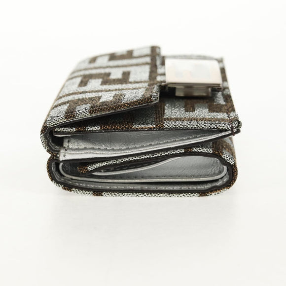 FENDI Zucca Canvas Baguette Wallet Silver Brown Auth 148473M