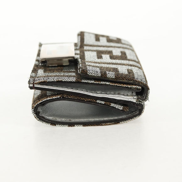FENDI Zucca Canvas Baguette Wallet Silver Brown Auth 148473M