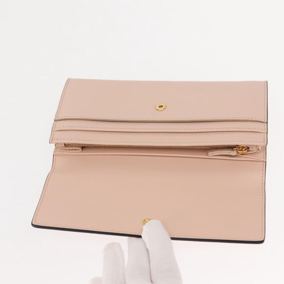 FENDI Long Wallet Leather Pink Gold Auth 148474