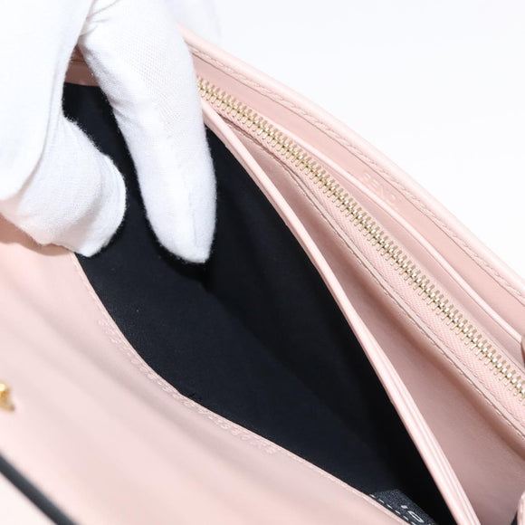 FENDI Long Wallet Leather Pink Gold Auth 148474