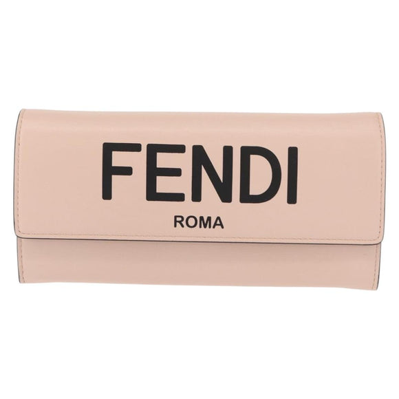 FENDI Long Wallet Leather Pink Gold Auth 148474