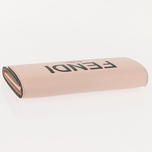 FENDI Long Wallet Leather Pink Gold Auth 148474