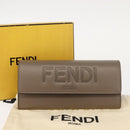 FENDI Long Wallet Leather Beige Gold Auth 148475-17