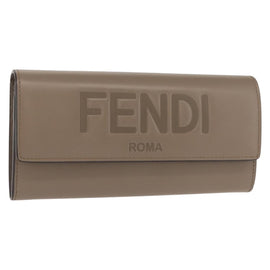 FENDI Long Wallet Leather Beige Gold Auth 148475