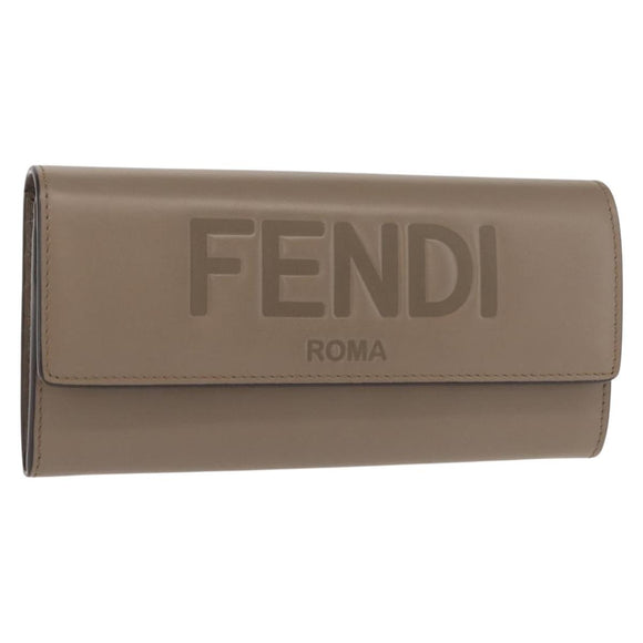 FENDI Long Wallet Leather Beige Gold Auth 148475