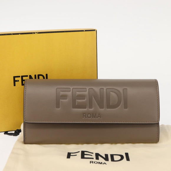FENDI Long Wallet Leather Beige Gold Auth 148475