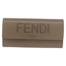 FENDI Long Wallet Leather Beige Gold Auth 148475-2