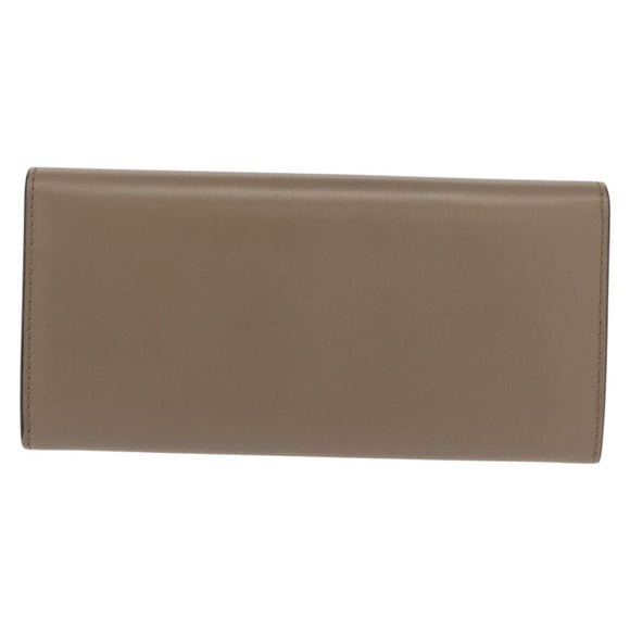 FENDI Long Wallet Leather Beige Gold Auth 148475
