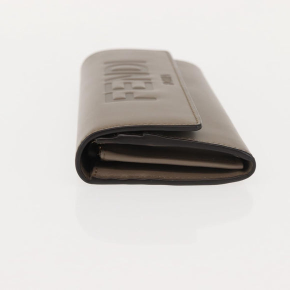 FENDI Long Wallet Leather Beige Gold Auth 148475