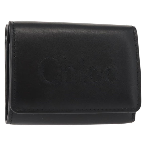Chloe Sense Wallet Leather Black Auth 148476
