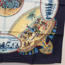 HERMES Carre 90 Scarf ""CAVALIERS PEULS"" Silk Blue Auth 148480-10