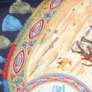 HERMES Carre 90 Scarf ""CAVALIERS PEULS"" Silk Blue Auth 148480-12