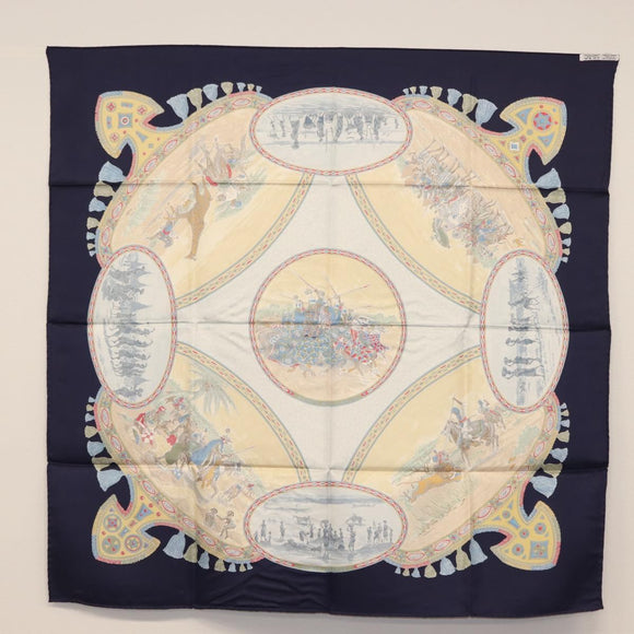 HERMES Carre 90 Scarf ""CAVALIERS PEULS"" Silk Blue Auth 148480