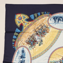 HERMES Carre 90 Scarf ""CAVALIERS PEULS"" Silk Blue Auth 148480 - 0