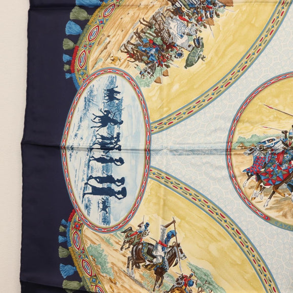 HERMES Carre 90 Scarf ""CAVALIERS PEULS"" Silk Blue Auth 148480