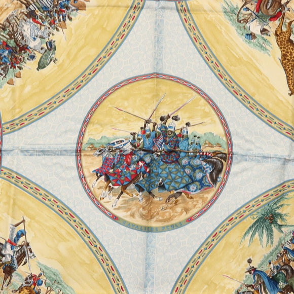 HERMES Carre 90 Scarf ""CAVALIERS PEULS"" Silk Blue Auth 148480