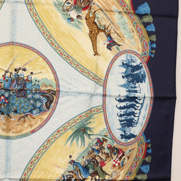 HERMES Carre 90 Scarf ""CAVALIERS PEULS"" Silk Blue Auth 148480