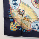 HERMES Carre 90 Scarf ""CAVALIERS PEULS"" Silk Blue Auth 148480-8