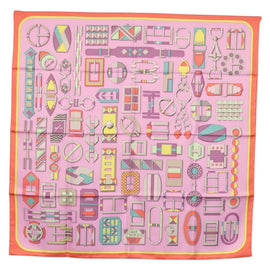 HERMES Carre 90 Scarf ""EN BOUCLES"" Silk Pink Auth 148481
