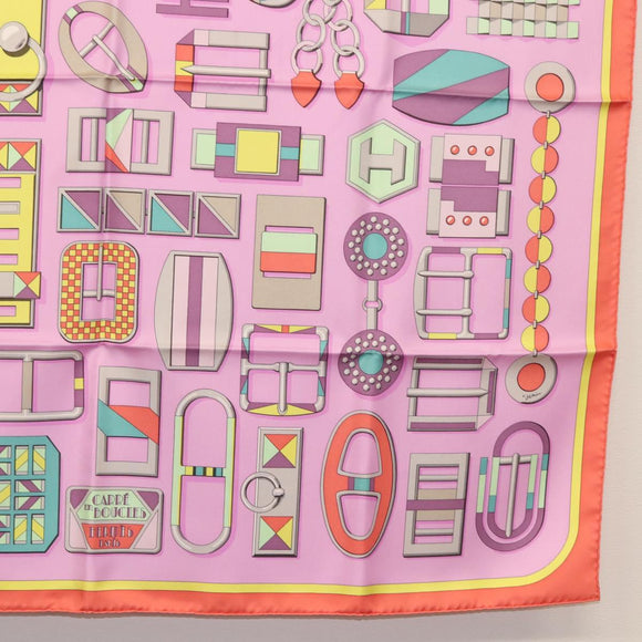 HERMES Carre 90 Scarf ""EN BOUCLES"" Silk Pink Auth 148481