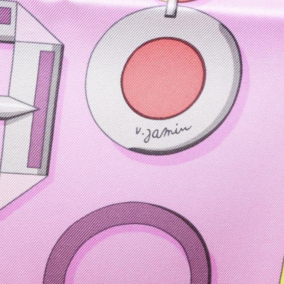 HERMES Carre 90 Scarf ""EN BOUCLES"" Silk Pink Auth 148481