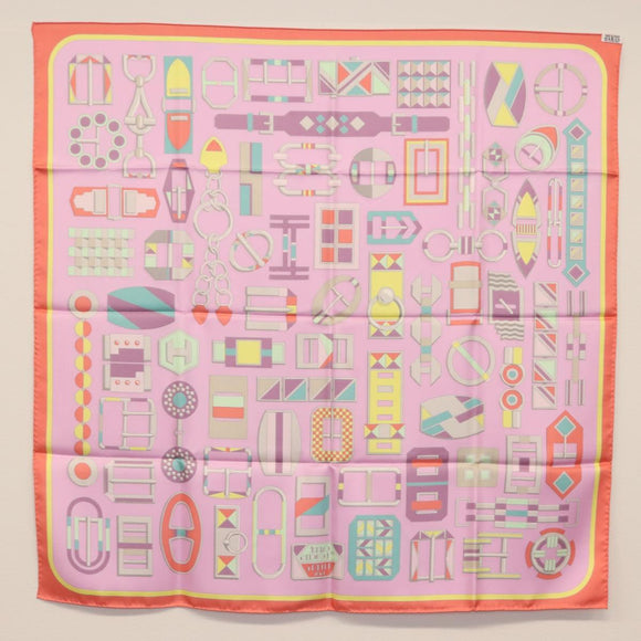 HERMES Carre 90 Scarf ""EN BOUCLES"" Silk Pink Auth 148481