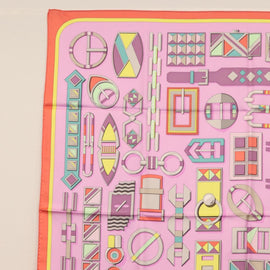 HERMES Carre 90 Scarf ""EN BOUCLES"" Silk Pink Auth 148481 - 0