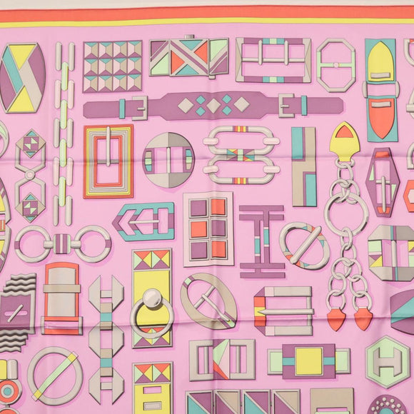 HERMES Carre 90 Scarf ""EN BOUCLES"" Silk Pink Auth 148481