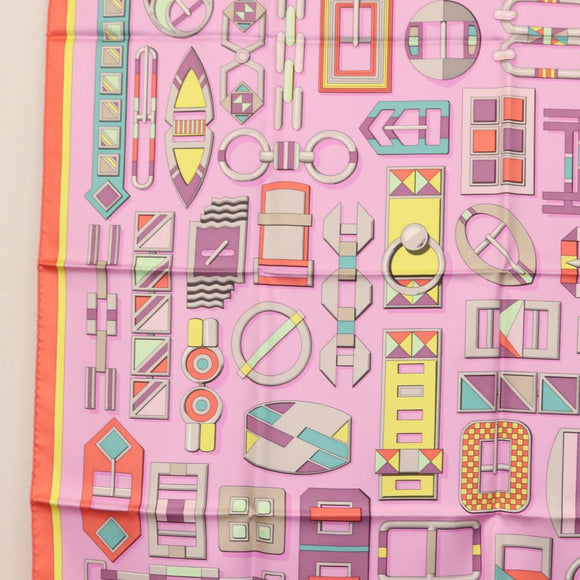 HERMES Carre 90 Scarf ""EN BOUCLES"" Silk Pink Auth 148481