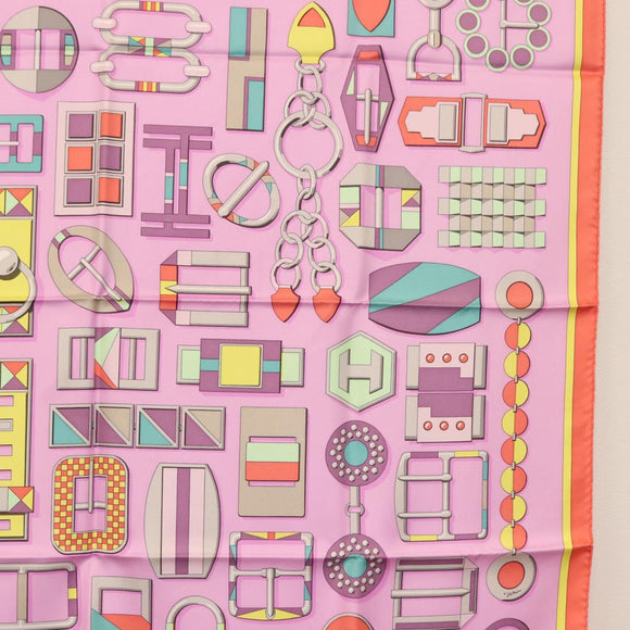 HERMES Carre 90 Scarf ""EN BOUCLES"" Silk Pink Auth 148481