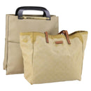 GUCCI GG Canvas Tote Bag Nylon Leather 2 Set Beige Auth 148483-1