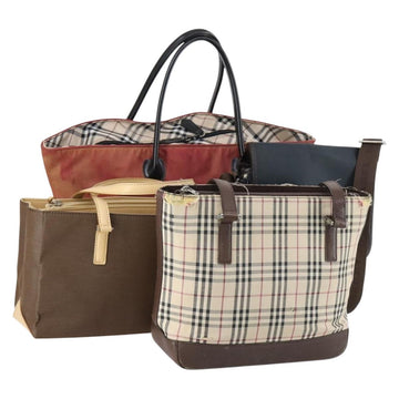 BURBERRY Nova Check Shoulder Bag Nylon Canvas 4 Set Beige Brown black Auth 148484