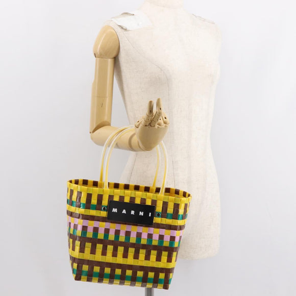 MARNI Flower Cafe Basket Hand Bag Leather Multicolor Auth 148485