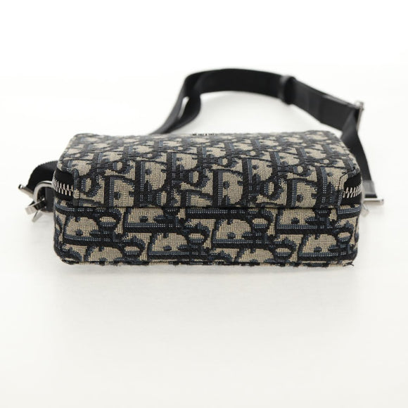 Christian Dior Trotter Canvas Oblique Schultertasche Navy Silber Auth 148526SAM