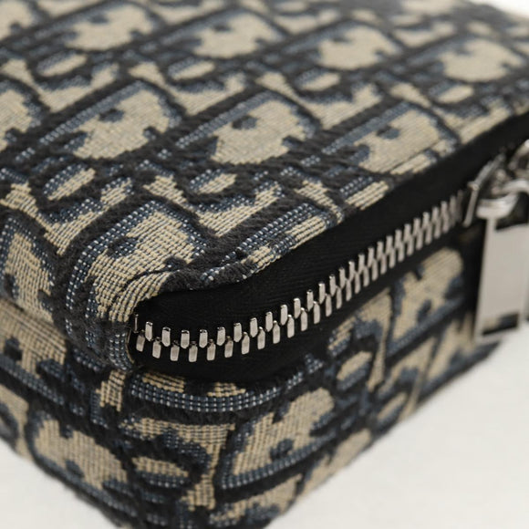 Christian Dior Trotter Canvas Oblique Shoulder Bag Navy Silver Auth 148526M