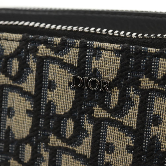 Christian Dior Trotter Canvas Oblique Schultertasche Navy Silber Auth 148526SAM